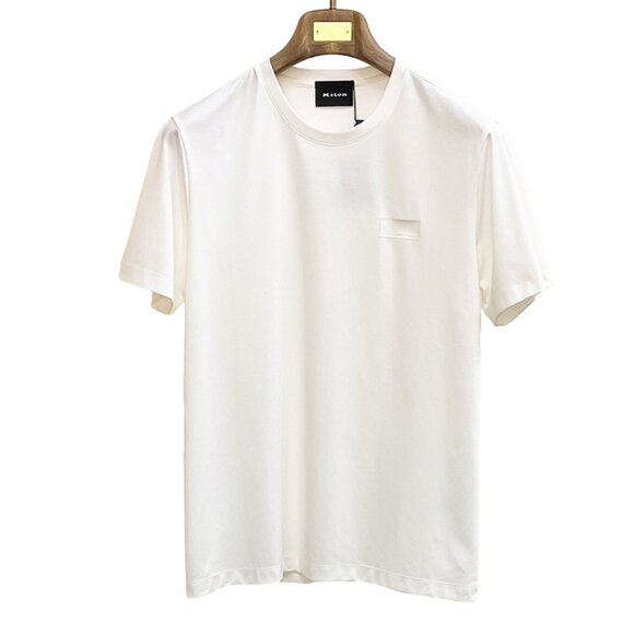 Kiton White Simple Round Neck T-Shirt - Picture 1 of 8